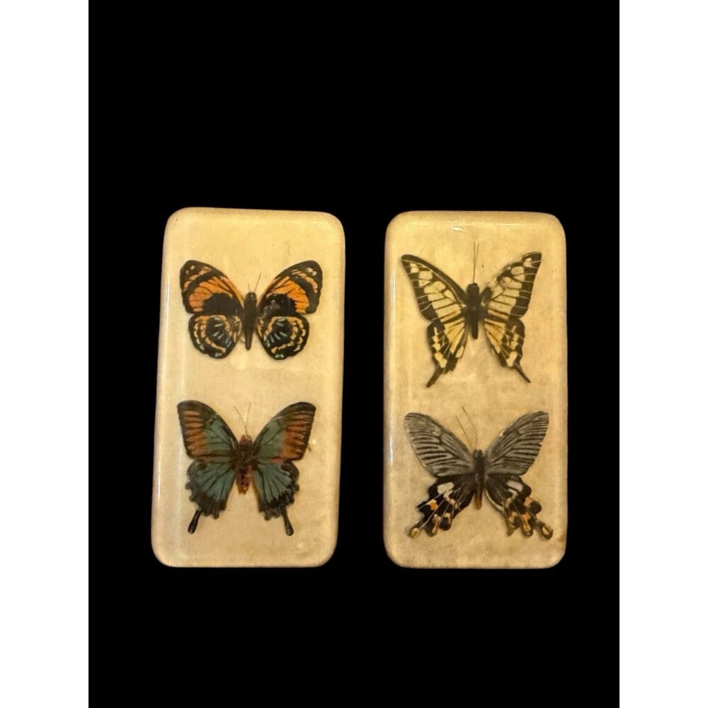 Vtg Pair Lucite Butterflies Acrylic Plaque Art Encased MCM Gallery Wall